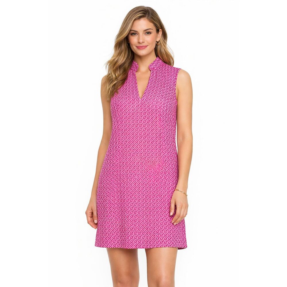 Jude Connally Pink Geometric Sleeveless Shift Dress Small Stretch Knit